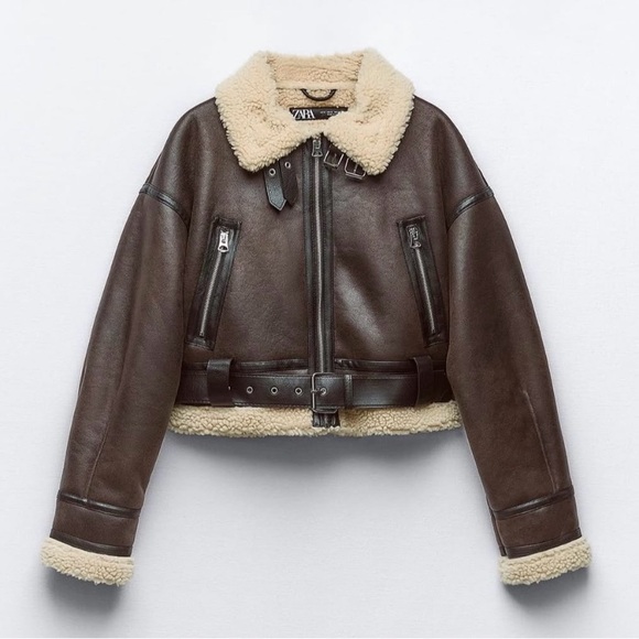 Zara Jackets & Blazers - ZARA Cropped Shearling Jacket with Belt